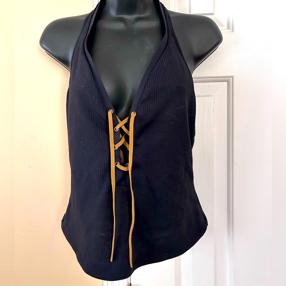 SALE NWOT Lauren Ralph Lauren black/ tan halter tankini/ tank